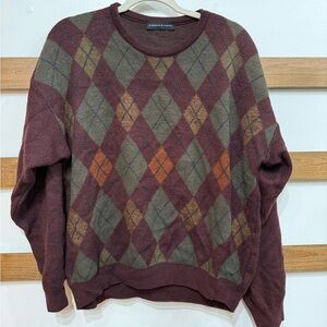 Preswick & Moore Argyle Crewneck Sweater - Burgundy and Olive